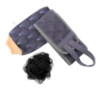ARTIBETTER Ensemble Exfoliant Corps 3 Pièces Gris Serviette Double Face Épaisse, Boule de Bain Moussante et Brosse Dorsale pour - Outil D’exfoliation du Dos pour Soin Spa à Domicile