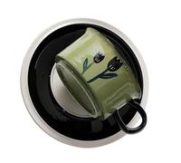 Artibetter Ensemble Thé Cappuccino Maison Vintage Tasse à Café en Céramique 250ml avec Soucoupe Verte, Adapté pour Boissons Chaudes et Froides