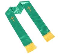 Artibetter Étole de Mariage Brodée Verte pour Pasteur avec Croix et Pompons Décoratifs, Châle Réversible Confortable pour Cérémonie Religieuse, Accessoire Clergé Élégant pour Femmes et