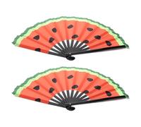 Artibetter Éventail Pliant 2 Pièces Japonerie Motif Pastèque Rouge