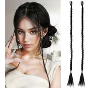 Artibetter Extensions de Cheveux Noir Tressées à Clip en Fibre Haute Température 2 Pièces et Style Chic Instantanément Créer une Nouvelle Coiffure pour Filles et Femmes