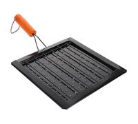 Artibetter Grille de Camping Pliable avec Manche en Bois, Panier à Griller Perforé en Acier Inoxydable Noir, Outil Multifonction pour Barbecue Extérieur, Cuisson Uniforme, Portable