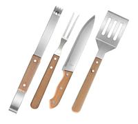 ARTIBETTER Kit Ustensiles Barbecue Inox Manche Bois Fourchette Spatule Couteau Pince Résistants Compacts et Ergonomiques pour Cuisson Extérieure et Picnic