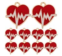 Artibetter Lot de 10 Breloques Pendants en Alliage de Zinc Rouge Émaillé, Charms Infirmière pour Création Bijoux, Bracelets et Colliers, Design Battement de Cœur, Accessoires Saint-valentin
