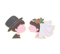 ARTIBETTER Lot de 2 Broches de Mariage Dessin Animé pour Mariés, Épingles de Revers Métal, Badges Couples Colorés Doré et Blanc, Accessoires Festifs pour Cérémonie et Fête Nuptiale