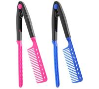 ARTIBETTER Lot de 2 Peignes à Cheveux Forme en V, Peigne Lisseur à Pince pour Coiffure, Accessoire Salon, Couleurs Rose Fuchsia et Bleu, Outil Pratique pour Lisser et Démêler, Usage