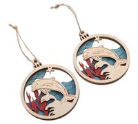 ARTIBETTER Lot de 2 Pendentifs en Bois Découpés Dauphin Décorations Suspendues Animaux Marins Ornements Côtiers pour Sapin de Noël Décoration Maison Bord de Mer Hiver