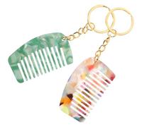 ARTIBETTER Lot de 2 Porte-clés Peignes Mini en Acétate, Peignes de Poche à Dents Larges 5,3x3,1 Cm, Couleurs Motifs et Bleu Sarcelle, pour Démêler Cheveux Mouillés et Coiffure Mobile