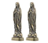 Artibetter Lot de 2 Statuettes Miniatures Sainte Vierge en Cuivre Sculpture Catholique Portative en Laiton Vintage Petite Figurine Sainte Dame pour Décoration Religieuse et Bureau