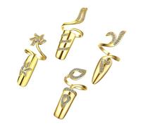 Artibetter Lot de 4 Bagues Ouvertes Réglables en Alliage Doré Strass pour Ongles Accessoires Nail Art Élégants Bijoux de Doigt Légers et Confortables Usage Quotidien et Présent Féminin