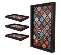 Artibetter Lot de 4 Plateaux Décoratifs en Bois 30X20 CM Plateau à Café Fleuri Bohème Plateau de Service Rustique Cuisine et Rangement sur Table Basse Motif Floral Coloré