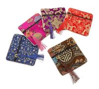 ARTIBETTER Lot de 5 Pochettes à Cordon en Tissu Brocart Multicolore, Paquet à Cordon pour Rangement Bijoux, Chapelets et Petits Objets, Paquet Présents Pratiques pour Usage Style Aléatoire