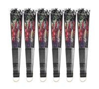 Artibetter Lot de 6 Éventails Pliants en Plastique avec Dentelle Rouge à Motifs Floraux Espagnols, Poignée Noire, Style Rétro, pour Mariage, Danse et Décoration Intérieure, Accessoires D’été