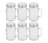 Artibetter Mini Bocaux Mason 6 Pièces avec Poignées : Bouteilles en Verre Hermétiques de 57 ml avec Couvercles - Récipients Étanches pour Boissons, Desserts, Confitures - Cadeaux de Mariage