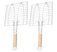 Artibetter Paniers à Griller Poignée en Bois Anti-brûlure Lot de 2 en Fil de Fer Support pour Barbecue Extérieur, Accessoires pour Grillades de Poisson et Viande