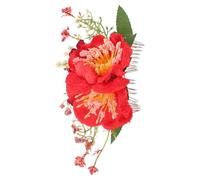 ARTIBETTER Peigne à Chignon Fleuri Rouge en Métal Léger avec Fleurs Artificielles D’azalée, Accessoire Coiffure Décoratif pour Femmes et Filles, Mariage, Cérémonie et Photos, Design Naturel