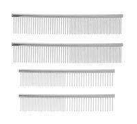 Artibetter Peigne à dents en acier inoxydable (lot de 4) pour chiens et chats, élimine les nœuds et les bourres - Embouts arrondis pour plus de sécurité, démêlage facile - Peigne de toilettage