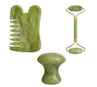 ARTIBETTER Peigne de Jade Vert Feng, Masseur Corporel et Facial de Champignon, Kit Massage Visage et Cuir Chevelu, Outil Gua Sha 2 Pièces pour Soins Peau et Relaxation