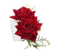 ARTIBETTER Peigne Latéral en Métal Rouge avec Épingles à Cheveux Fleuries Artificielles, Accessoire Coiffure Décoratif pour Mariée et Fêtes, Dents Robustes pour Tenue Sécurisée