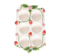 Artibetter Rangement pour Œufs en Céramique Émaillée sous Glaçure Porte-œufs 6 Compartiments pour Réfrigérateur Plateau Empilable Décor Fraises Cuisine Compacte et Organisation Pratique