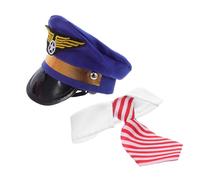 ARTIBETTER Set de Déguisement Pilote pour Animaux avec Chapeau Brodé et Nœud pour Costume Accessoire Cosplay pour Chiens et Chats pour Halloween et Noël