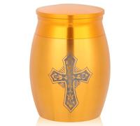 Artibetter Urne Funéraire en Métal Or Résistante aux Chocs Croix, Urne Commémorative Pratique à Transporter pour Cendres Humaines