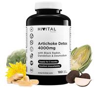 Artichaut Detox 4000 mg. 180 gélules végétaliennes pour 3 mois de traitement. A base d'Artichaut, de Radis Noir, de Pissenlit et de Desmodium. Fabriqué en Europe par HIVITAL