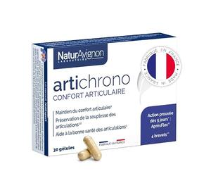 Artichrono | articulation | réduction des gênes à partir de 5 jours | action rapide | boswellia | PEA | Vitamine C | 4 brevets | Fabriqué en France | 30 gélules | Laboratoire NaturAvignon