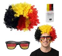 Article de supporter du monde 2026 - Ensemble d'articles de fan de l'Allemagne pour les fêtes de football, décoration parfaite pour la Coupe du monde public et les fêtes, trois pièces avec perruque