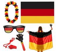 Article pour supporter de l'Allemagne, 5 pièces, kit pour supporter de la Coupe du Monde de football 2026, avec drapeau de fan, mains claquantes, lunettes de soleil, guirlandes et sifflet, décoration