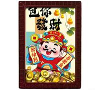 Articles de décoration magnétiques en bois pour réfrigérateur avec des thèmes du Nouvel An chinois comme le dieu porte-bonheur et l'imagerie traditionnelle des pièces de monnaie (02)
