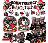 Articles de fête Born To Rock, ensemble de vaisselle jetable Rock and Roll, assiettes, gobelets, serviettes, nappe, décoration musicale pour Halloween et anniversaire Tablecloth-1pc