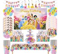 Articles de fête jetables sur le thème des princesses de contes de fées - Ensemble d'anniversaire : nappe, assiettes, serviettes, articles décoratifs, cadeaux 18pcs balloon