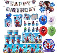 Articles de fête Spider-Man et ses amis extraordinaires, ballon, chapeau, assiette, serviette, bannière, sac cadeau, baby shower balloon-5pcs