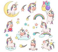 Articlings Lot de 9 autocollants en vinyle non adhésifs en forme de licorne avec paillettes et étoiles filantes - Pour dissuader les oiseaux de frapper une fenêtre