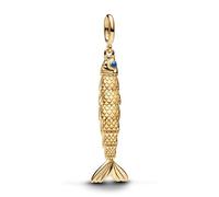Articulated Fish 14k Gold-Plated Dangle with Blue Enamel