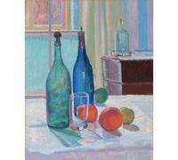 ARTICULOZY Impression sur toile de qualité - Spencer Frederick Gore - Bouteilles bleues et vertes et oranges - 76,2 x 101,6 cm | Prêt à encadrer | Idéal pour la décoration de la maison ou du bureau |