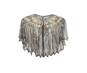 ArtiDeco Cape de Mariage, Flapper Accessoires Charleston 1920s Châle Femme Année 20 Vintage Partie à Thème Soirée, Noir/Or, Taille Unique