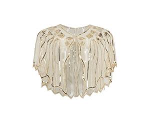 ArtiDeco Écharpe rétro pour robe de soirée 1920s Châle femme à Paillettes pour mariage, fête, bal (Beige)