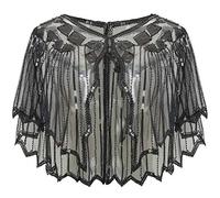 ArtiDeco Écharpe rétro pour robe de soirée 1920s Châle femme à Paillettes pour mariage, fête, bal (Noir)