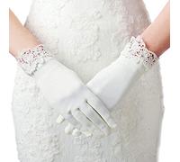 ArtiDeco Gants Courts en Satin Avec Dentelle pour Femme - Opéra, Mariage, Fiançaille, Soirée, Bal (Blanc)