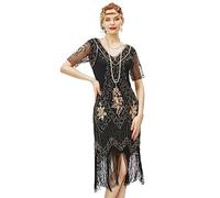 ArtiDeco Robe Soirée / Robe de Nuit pour Femme, Doré Noir, XL/ UK 18/ EU 46