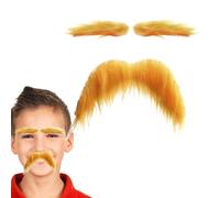Artificial Beard Costume - Yellow Faux Mustache with Eyebrows, Playful Prop | Soft Adhesive Fake Facial Hair for Kids Adultes, Creative Halloween Accessory Party Outfit, Cosplay, Holiday D