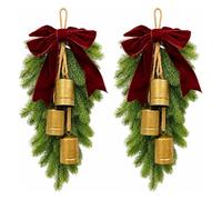 Artificial Christmas Teardrop Swag with Velvet Bows, Creative Xmas Bell Concatenation Hanging Ornament Decorating for Festive Figurines Pendant Farmhouse Holiday Home Decor(2pcs-Red)