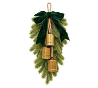 Artificial Christmas Teardrop Swag with Velvet Bows, Creative Xmas Bell Concatenation Hanging Ornament Decorating for Festive Figurines Pendant Farmhouse Holiday Home Decor(1pc-Green)