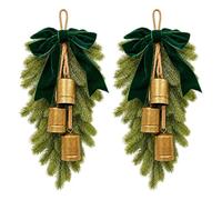 Artificial Christmas Teardrop Swag with Velvet Bows, Creative Xmas Bell Concatenation Hanging Ornament Decorating for Festive Figurines Pendant Farmhouse Holiday Home Decor(2pcs-Green)