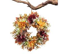 Artificial Fall Leaf Wreath - 35cm Thanksgiving Front Door Decor