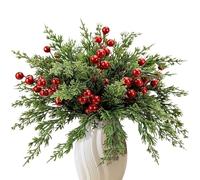 Artificial Greenery - Red Berry Stems | Fake Greenery | Red Berry Stems for Christmas Arrangements, Cypress Leaves, Christmas Greenery for Home Decor, Christmas Decorations - Pine Branches for Decor