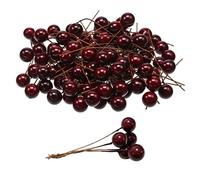 Artificial Holly Berry Christmas Fake Berries Xmas Tree Decorations for Wreath Making 100pcs Dark Red Artificial Fruits