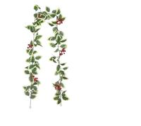 Artificial Holly Leaf And Red Berry Garland Wall Hanging Christmas Home Decoration Faux Vine For Holiday Atmosphere(Color-01,3PCS)